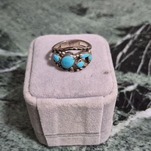 Sterling Silver Turquoise Cluster Ring - Blue
